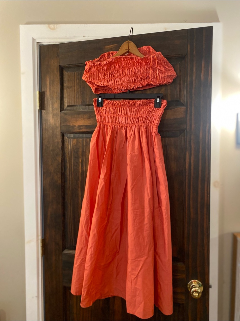 Smocked Coral Two-Piece Casual Dress